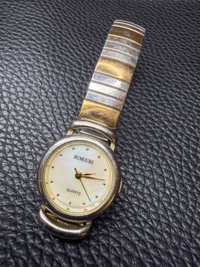 VTG Rumours Two Tone Stainless Steel Stretch Mother of Pearl Quartz Watch 6.5"